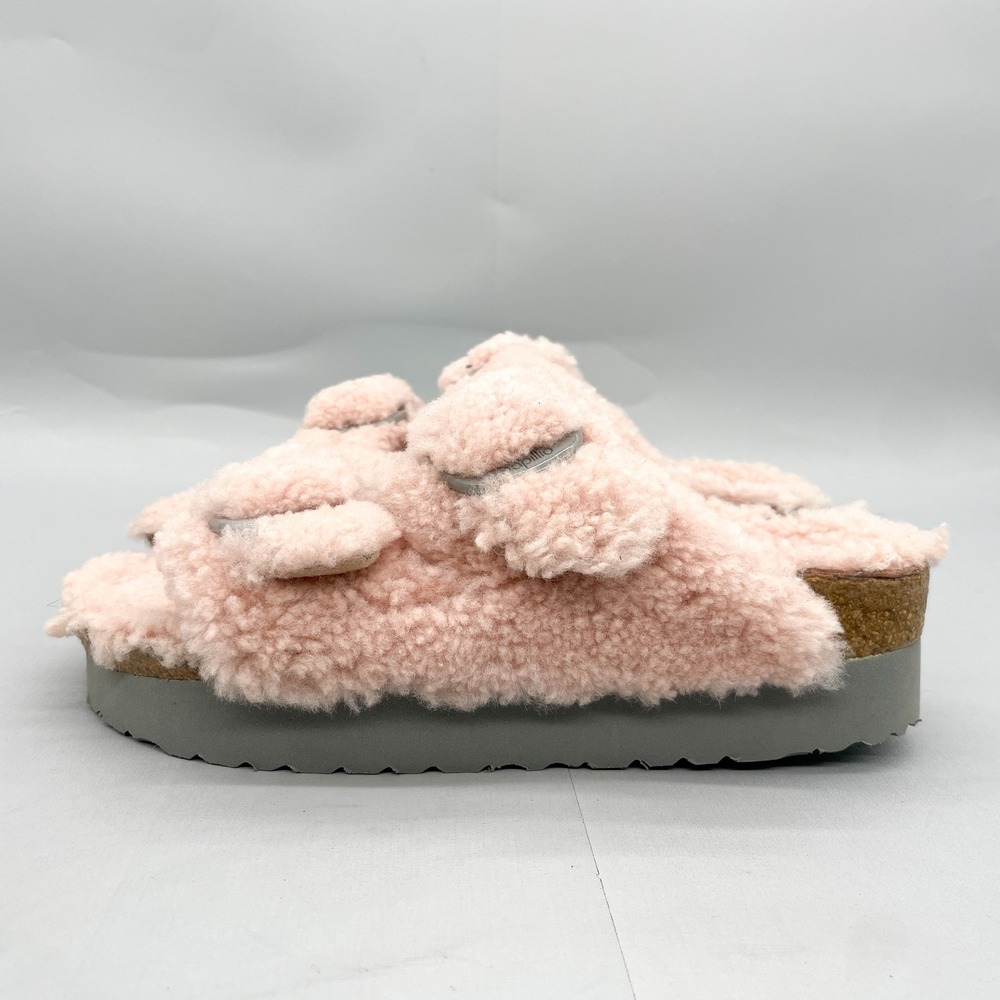 Birkenstock Papillio Womens 7‎ Arizona Sandals Shoes Pink Fuzzy Platform Slide - Picture 4 of 12